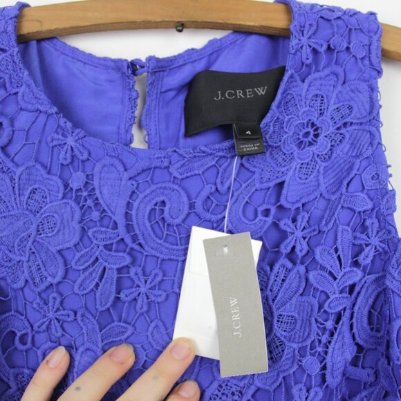 NWT J. Crew Lace Overlay Blue Sheath Dress, Cocktail Dress, Wedding Guest Dress - Picture 9 of 9
